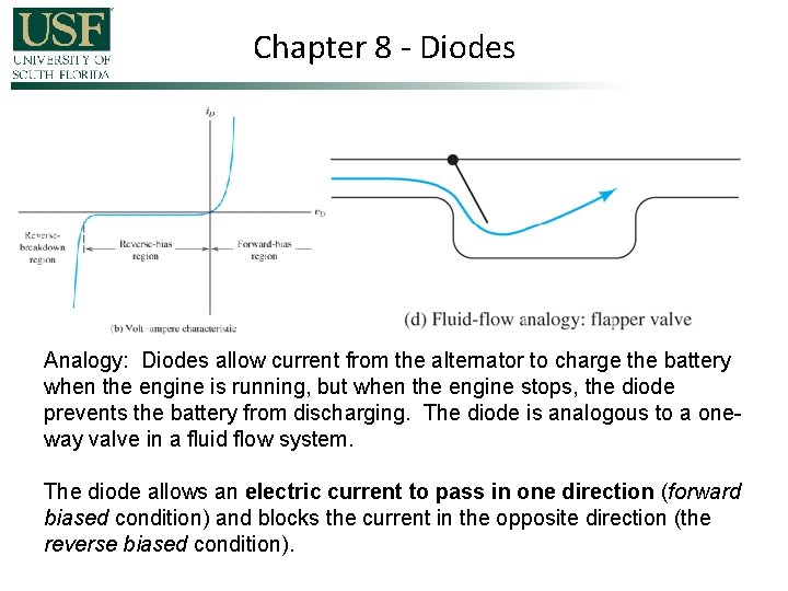 Chapter 8 - Diodes Analogy: Diodes allow current from the alternator to charge the