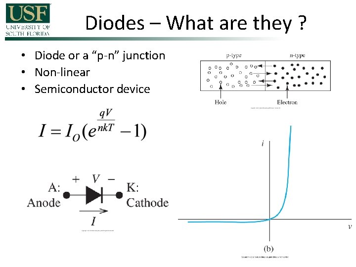 Diodes – What are they ? • Diode or a “p-n” junction • Non-linear