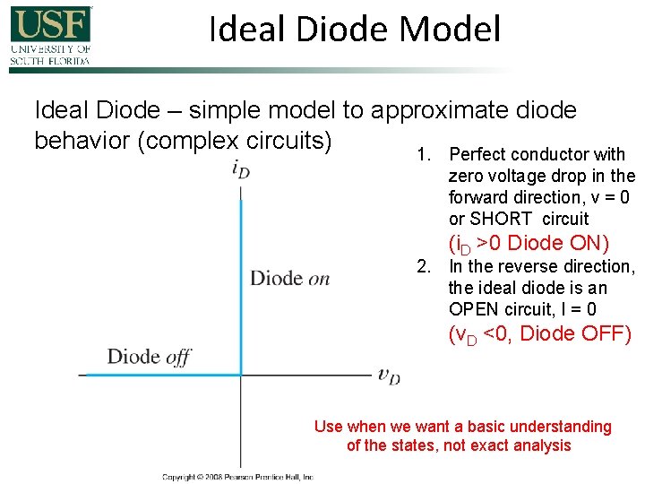 Ideal Diode Model Ideal Diode – simple model to approximate diode behavior (complex circuits)
