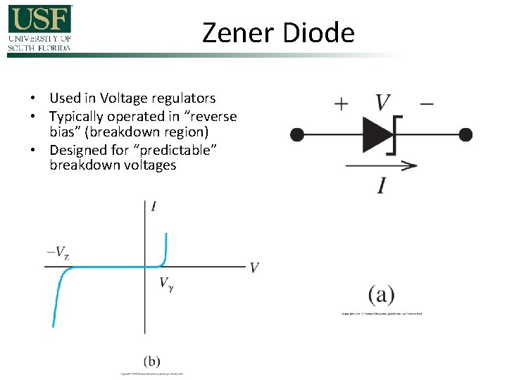 Zener Diode • Used in Voltage regulators • Typically operated in “reverse bias” (breakdown