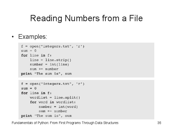 Reading Numbers from a File • Examples: Fundamentals of Python: From First Programs Through