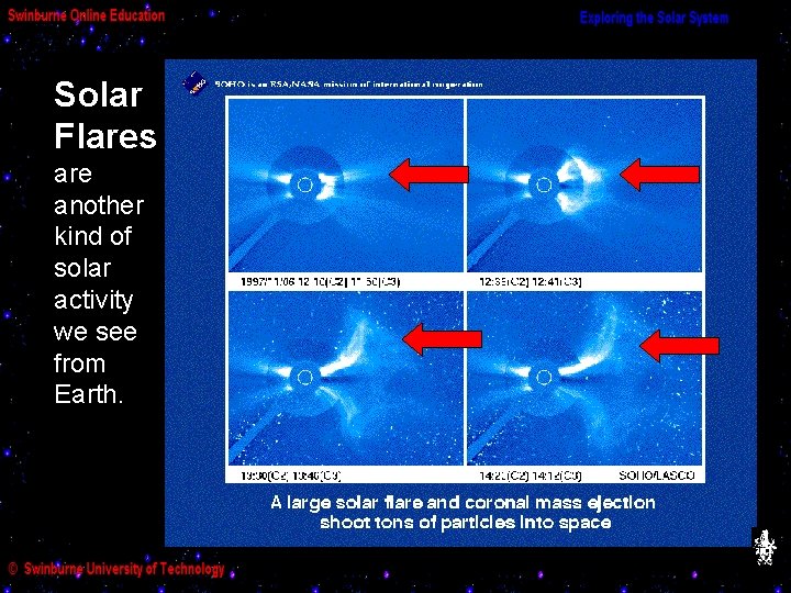 Solar Flares are another kind of solar activity we see from Earth. 