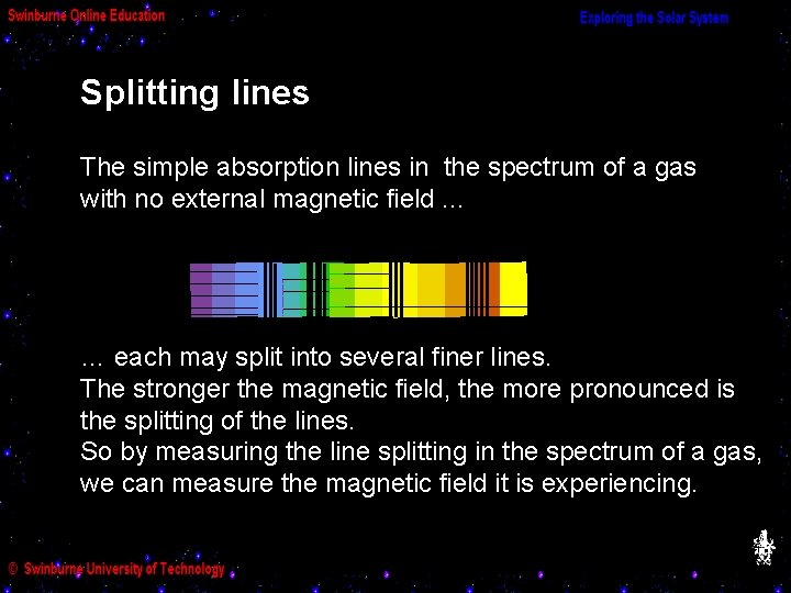 Splitting lines The simple absorption lines in the spectrum of a gas with no