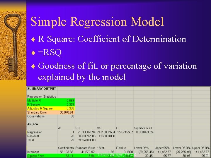 Simple Regression Model ¨ R Square: Coefficient of Determination ¨ =RSQ ¨ Goodness of