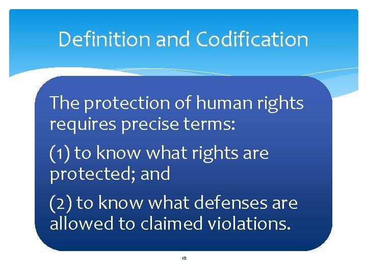 Definition and Codification The protection of human rights requires precise terms: (1) to know Definition and Codification The protection of human rights requires precise terms: (1) to know