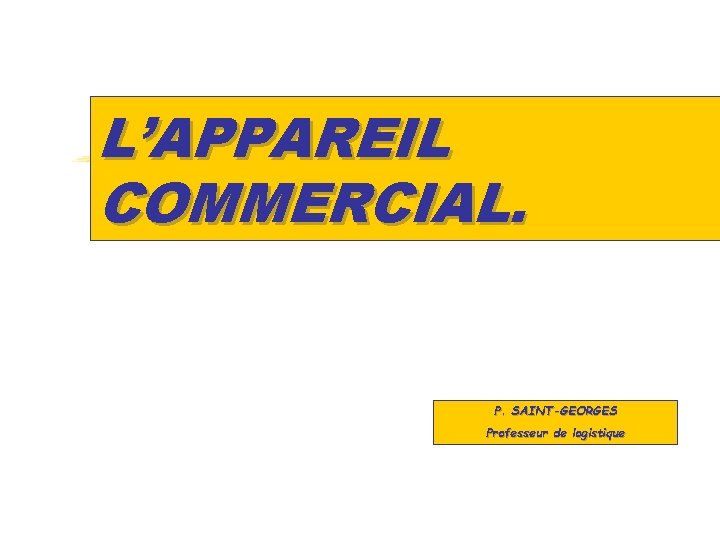 L’APPAREIL COMMERCIAL. P. SAINT-GEORGES Professeur de logistique 