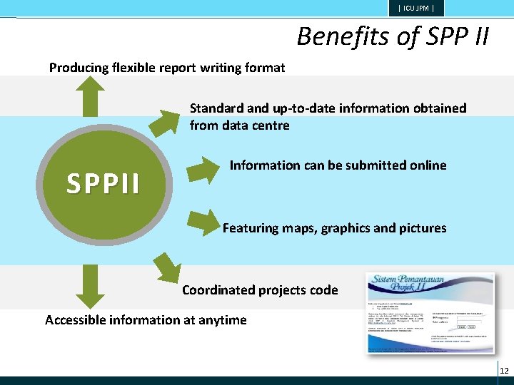 | ICU JPM | Benefits of SPP II Producing flexible report writing format Standard