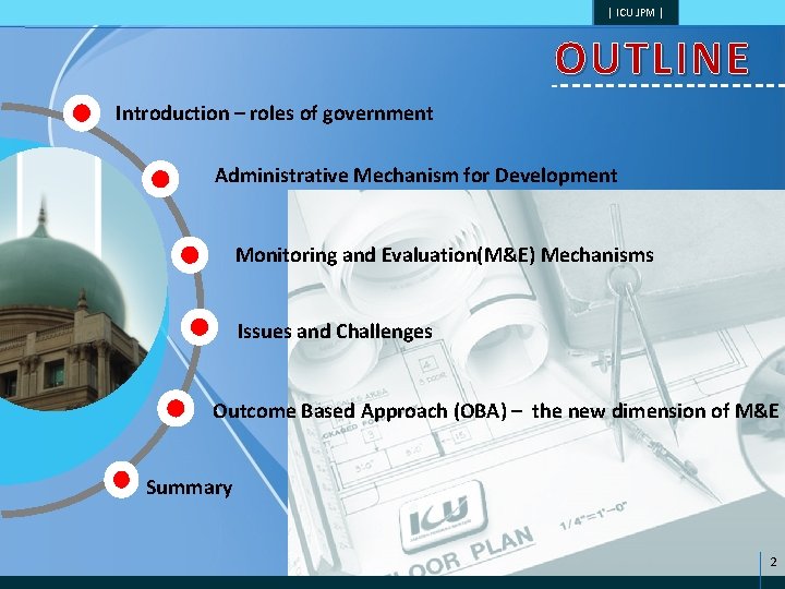 | ICU JPM | OUTLINE Introduction – roles of government Administrative Mechanism for Development