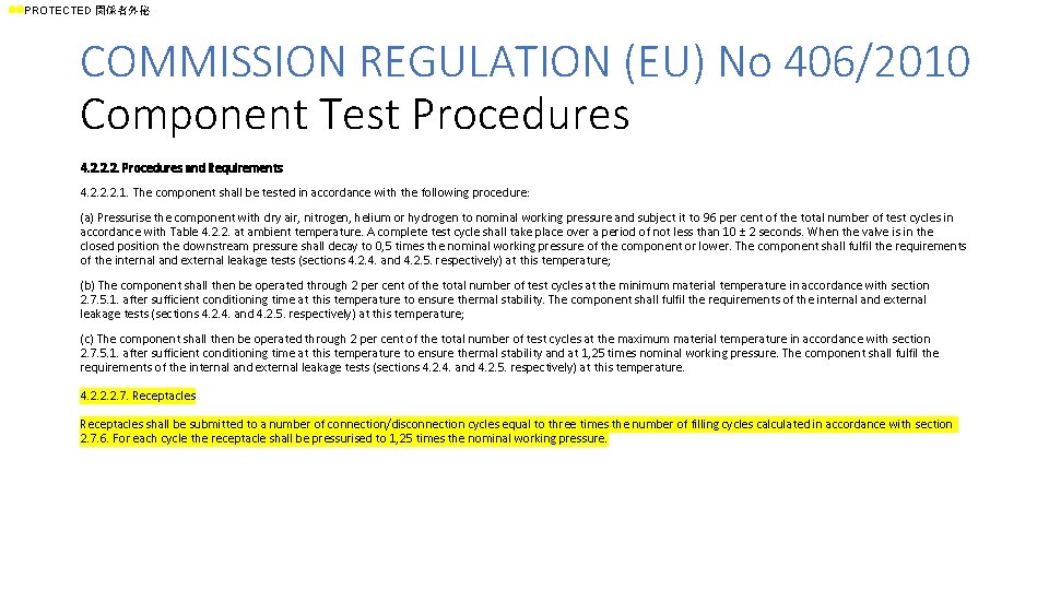 ll. PROTECTED 関係者外秘 COMMISSION REGULATION (EU) No 406/2010 Component Test Procedures 4. 2. 2.