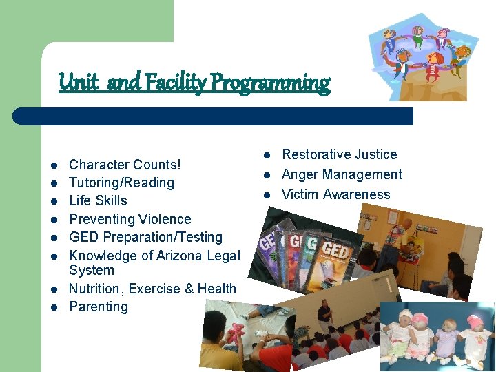 Unit and Facility Programming l l l l Character Counts! Tutoring/Reading Life Skills Preventing