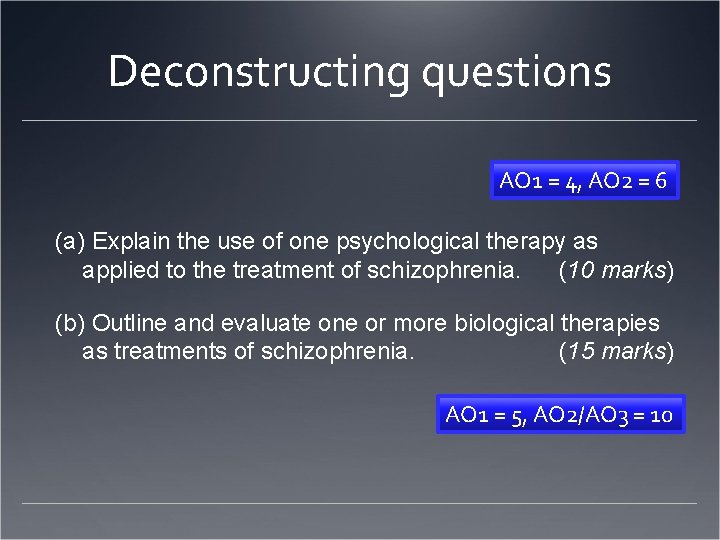 Deconstructing questions AO 1 = 4, AO 2 = 6 (a) Explain the use