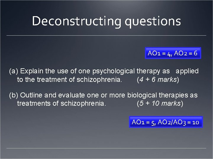 Deconstructing questions AO 1 = 4, AO 2 = 6 (a) Explain the use