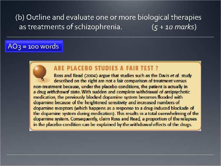 (b) Outline and evaluate one or more biological therapies as treatments of schizophrenia. (5