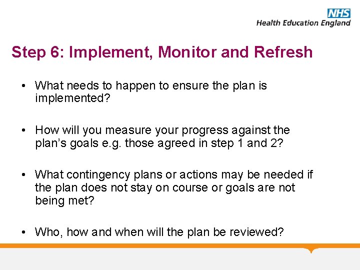Step 6: Implement, Monitor and Refresh • What needs to happen to ensure the