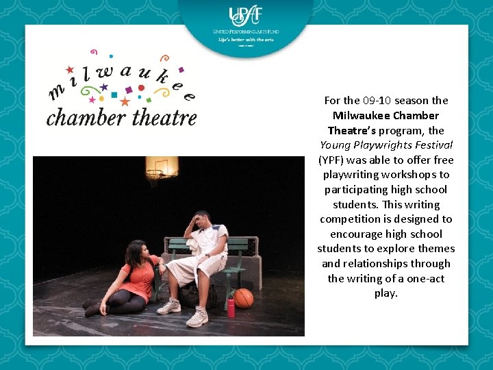 For the 09 -10 season the Milwaukee Chamber Theatre’s program, the Young Playwrights Festival For the 09 -10 season the Milwaukee Chamber Theatre’s program, the Young Playwrights Festival