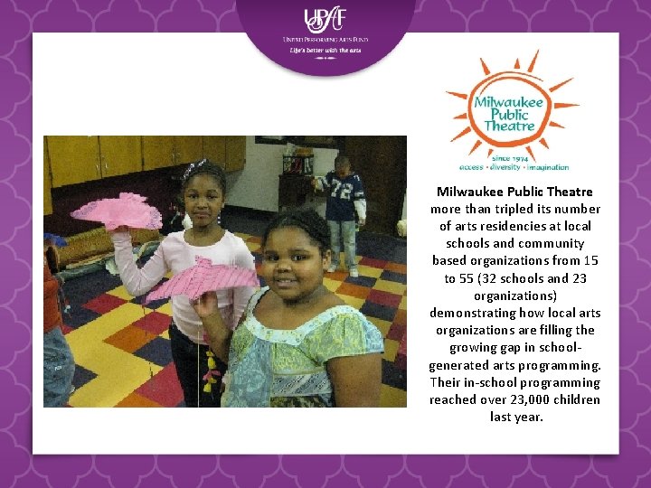 Milwaukee Public Theatre more than tripled its number of arts residencies at local schools Milwaukee Public Theatre more than tripled its number of arts residencies at local schools