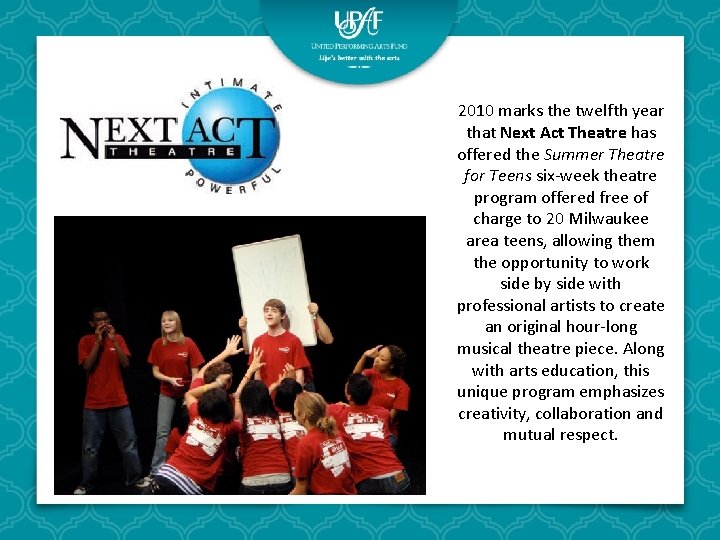 2010 marks the twelfth year that Next Act Theatre has offered the Summer Theatre 2010 marks the twelfth year that Next Act Theatre has offered the Summer Theatre