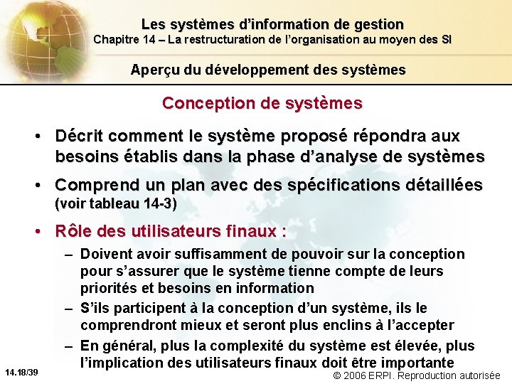 Les systèmes d’information de gestion Chapitre 14 – La restructuration de l’organisation au moyen