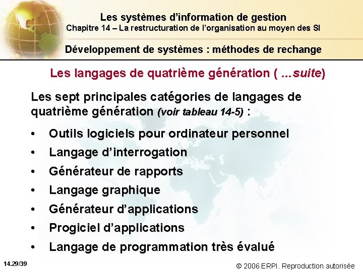 Les systèmes d’information de gestion Chapitre 14 – La restructuration de l’organisation au moyen