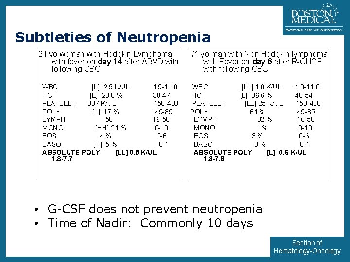 4 Subtleties of Neutropenia 21 yo woman with Hodgkin Lymphoma with fever on day