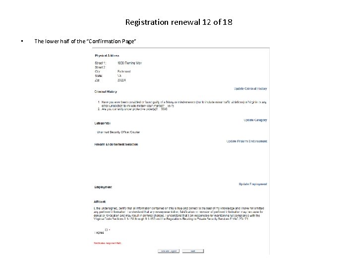 Registration renewal 12 of 18 • The lower half of the “Confirmation Page” 