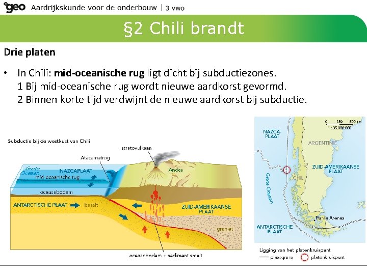 § 2 Chili brandt Drie platen • In Chili: mid-oceanische rug ligt dicht bij