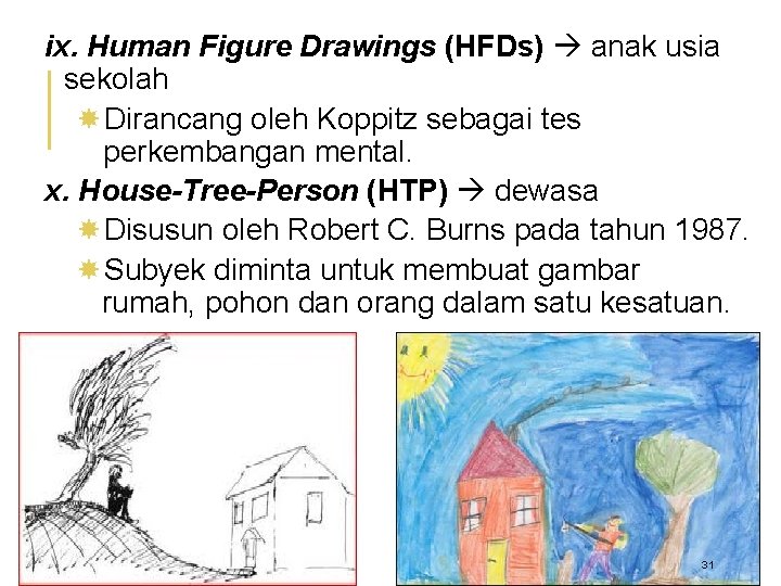 ix. Human Figure Drawings (HFDs) anak usia sekolah Dirancang oleh Koppitz sebagai tes perkembangan