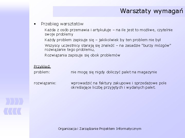 Warsztaty wymagań § Przebieg warsztatów Każda z osób przemawia i artykułuje – na ile