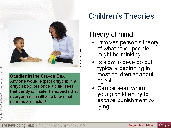 Children’s Theories WORTH PUBLISHERS Theory of mind Candies in the Crayon Box Any one