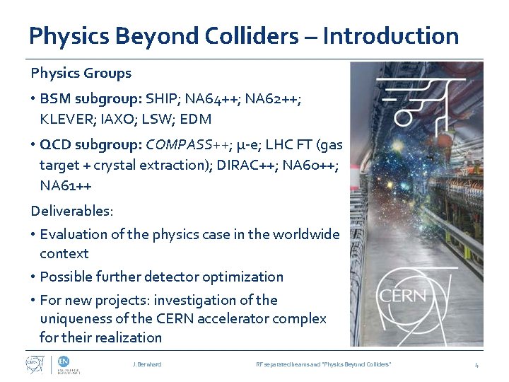 Physics Beyond Colliders – Introduction Physics Groups • BSM subgroup: SHIP; NA 64++; NA