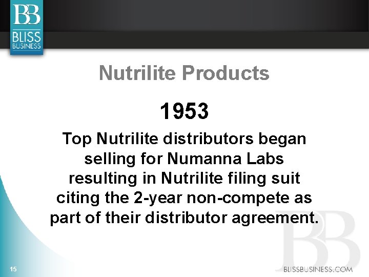 Nutrilite Products 1953 Top Nutrilite distributors began selling for Numanna Labs resulting in Nutrilite