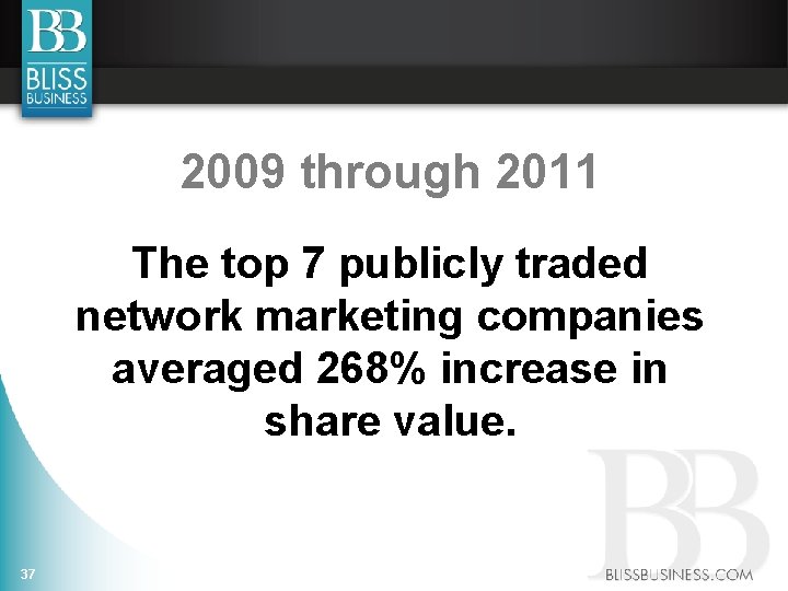 2009 through 2011 The top 7 publicly traded network marketing companies averaged 268% increase