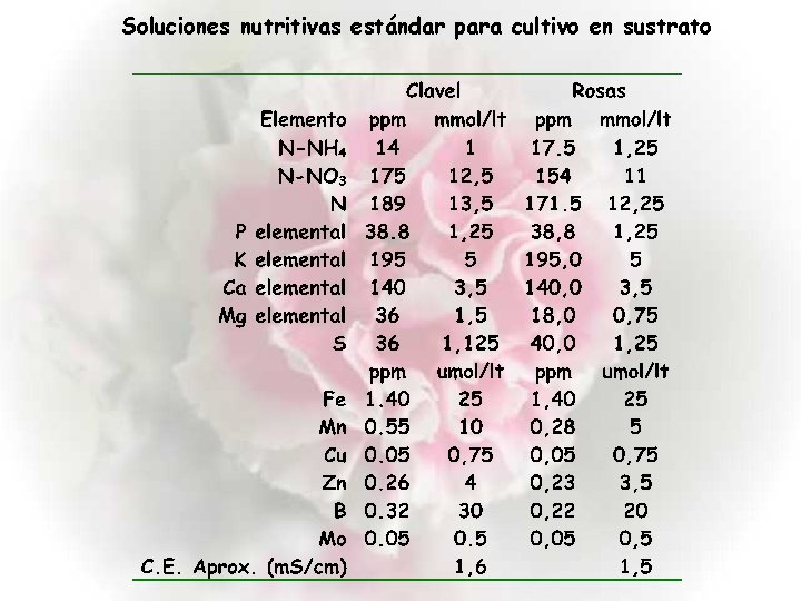 Soluciones nutritivas estándar para cultivo en sustrato 