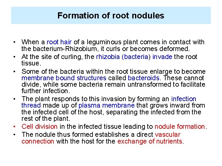 Formation of root nodules • When a root hair of a leguminous plant comes