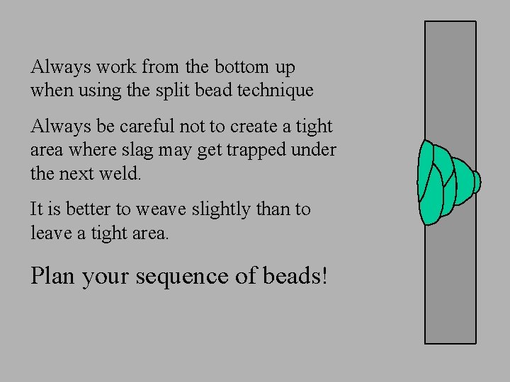 Always work from the bottom up when using the split bead technique Always be Always work from the bottom up when using the split bead technique Always be