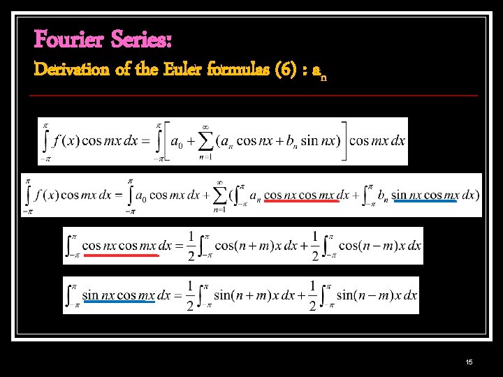 Fourier Series: Derivation of the Euler formulas (6) : an 15 