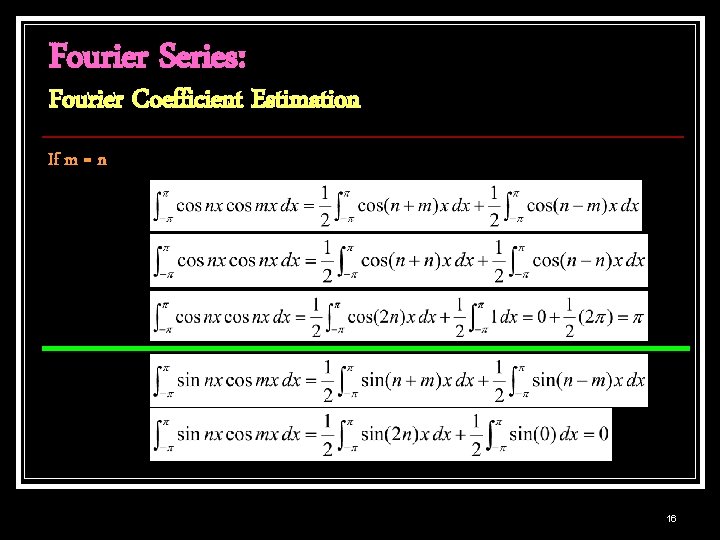 Fourier Series: Fourier Coefficient Estimation If m = n 16 