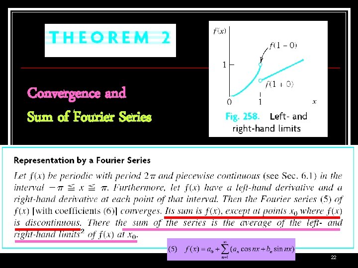 Convergence and Sum of Fourier Series 22 