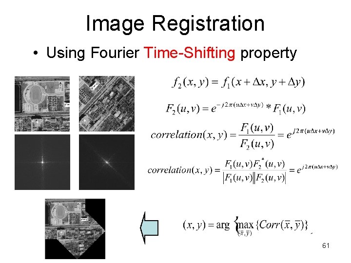 Image Registration • Using Fourier Time-Shifting property 61 