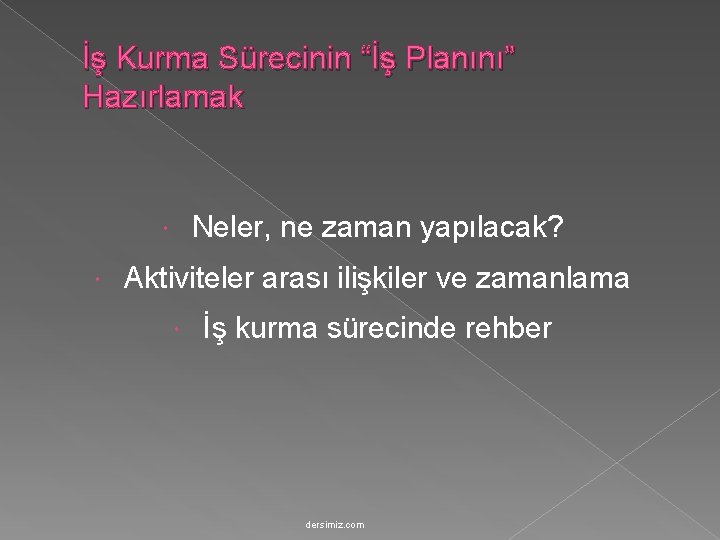 İş Kurma Sürecinin “İş Planını” Hazırlamak Neler, ne zaman yapılacak? Aktiviteler arası ilişkiler ve