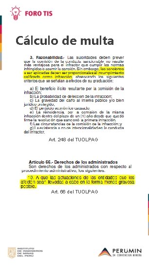 Cálculo de multa Art. 248 del TUOLPAG Art. 66 del TUOLPAG 
