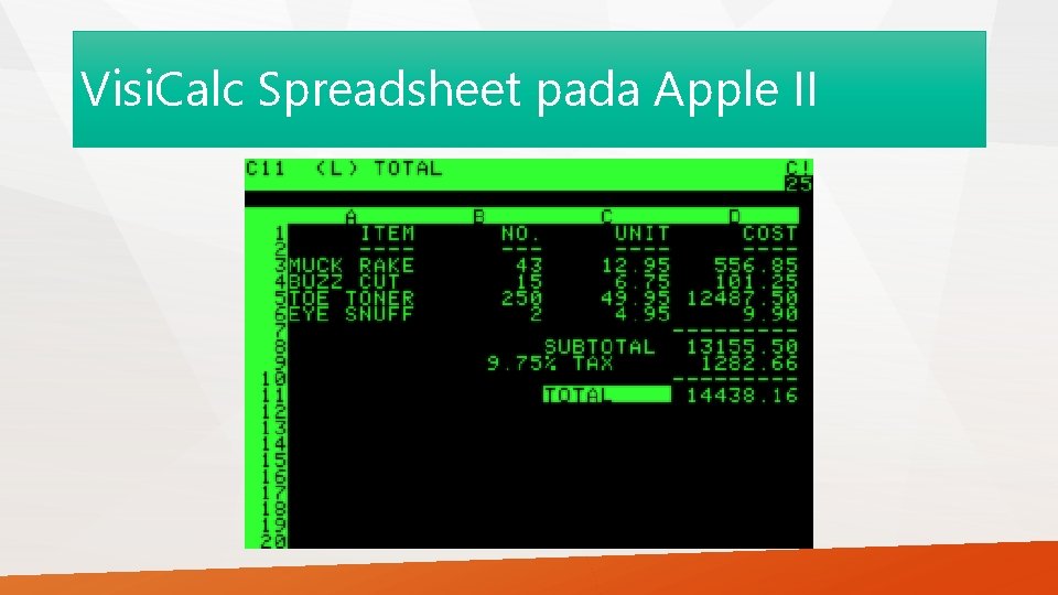 Visi. Calc Spreadsheet pada Apple II 