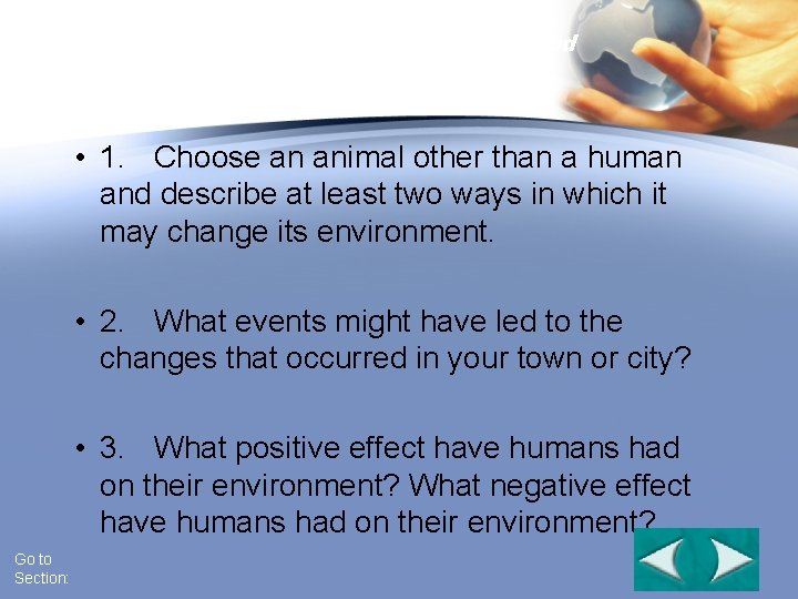 Interest Grabber continued Section 6 -1 • 1. Choose an animal other than a