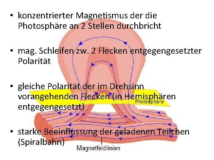  • konzentrierter Magnetismus der die Photosphäre an 2 Stellen durchbricht • mag. Schleifen