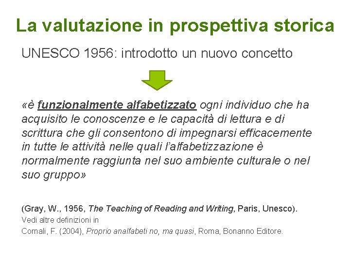 La valutazione in prospettiva storica UNESCO 1956: introdotto un nuovo concetto «è funzionalmente alfabetizzato