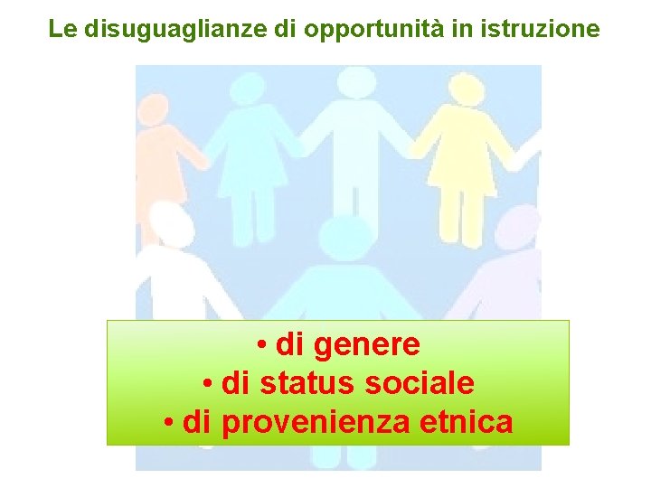 Le disuguaglianze di opportunità in istruzione • di genere • di status sociale •