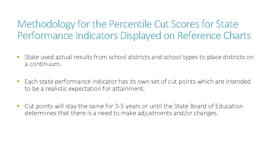 Methodology for the Percentile Cut Scores for State Performance Indicators Displayed on Reference Charts Methodology for the Percentile Cut Scores for State Performance Indicators Displayed on Reference Charts