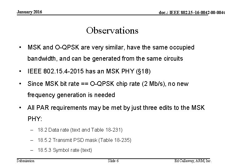 January 2016 doc. : IEEE 802. 15 -<doc#> 16 -0042 -00 -004 t Observations