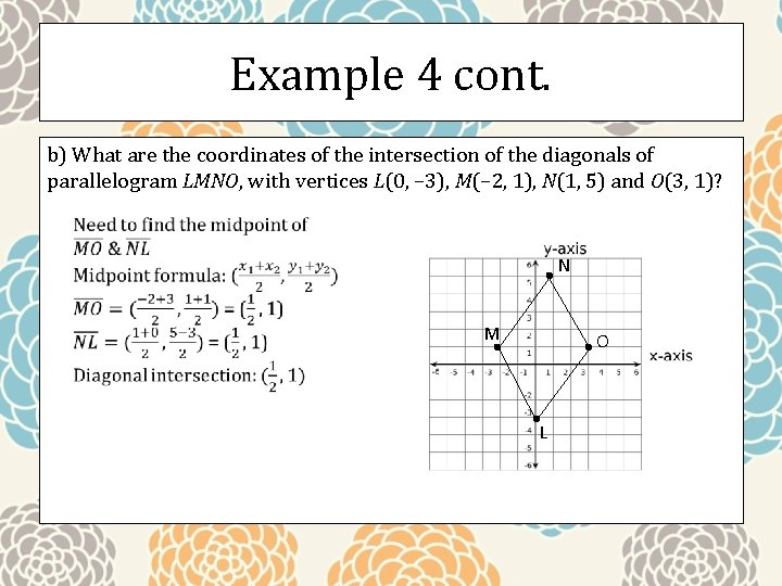 Example 4 cont. b) What are the coordinates of the intersection of the diagonals