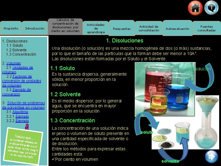 Propósito Introducción 1. Disoluciones 1. 1 Soluto 1. 2 Solvente 1. 3 Concentración 2.